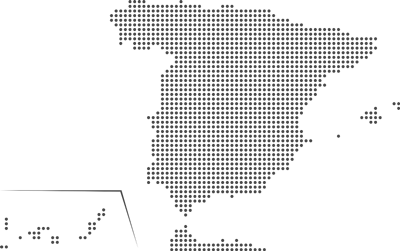 Mapa de España formado por puntos grises sobre fondo negro - Protel